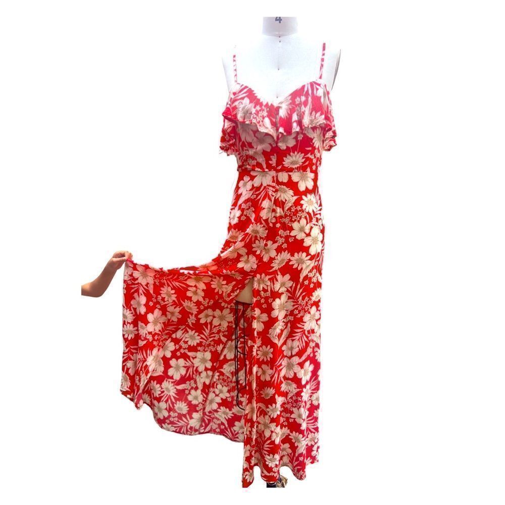 B2 AS U WISH Red Floral Maxi Dress with Ruffles in size Medium